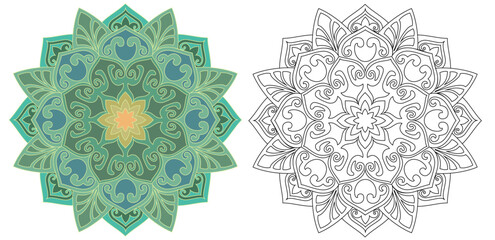 Mandala oriental traditional Buddhist pattern, korean design 단청