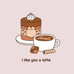 I like you a latte, Pusheen cat sweet chocolate