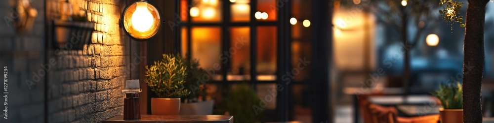 Poster a row of tables and chairs set up outside a building, suitable for events or gatherings
