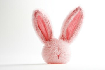 Obraz premium A cute pink stuffed rabbit sitting on a white surface, perfect for kids' illustration or design