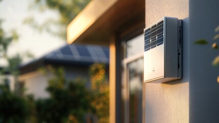 A wall-mounted air conditioner installed on the side of a house, perfect for hot summer days
