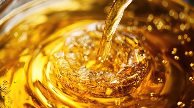 Golden elixir cascade, capturing a dynamic pour and splash of liquid