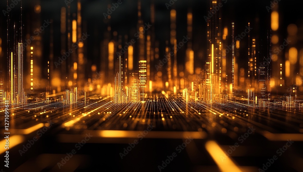 Poster digital cityscape: illuminating urban structures with glowing lines and futuristic architecture, a v