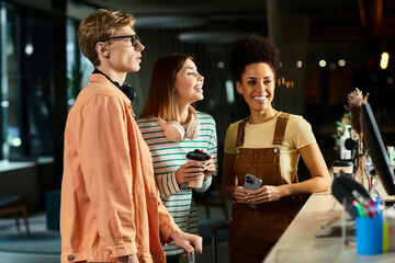 Colleagues enjoying a business trip at a modern hotel during a casual work gathering