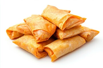 Golden pastry stack on white background. AI image