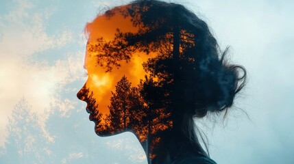 Woman Silhouette with Nature Reflection in Surreal Artistic Capture
