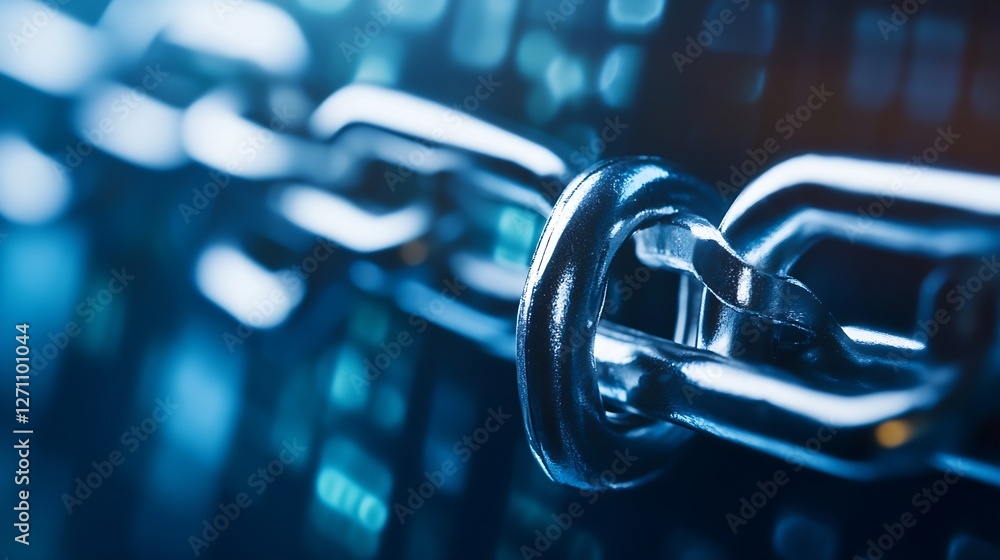 Aufkleber Closeup view of a metallic chain representing strength and security in a hightech digital environment : Generative AI
