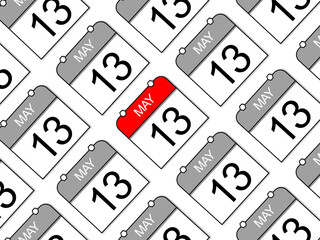 Daily calendar for May 13 on repeat. Illustrated background.