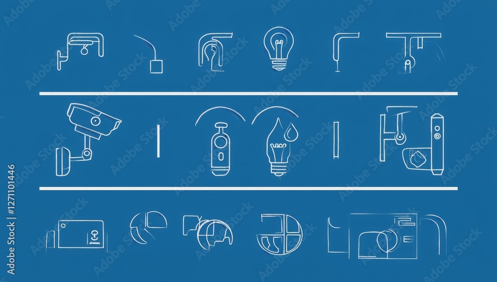 Poster outline icons of security system devices
