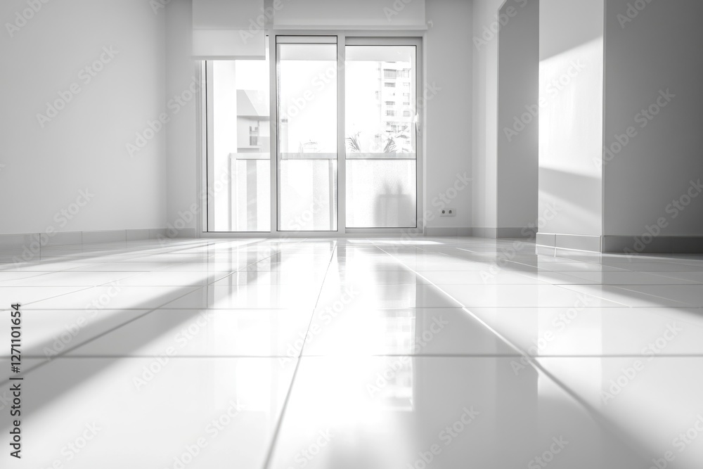 Aufkleber A simple room with a single window and a tiled floor