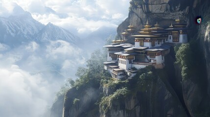 The multi-tiered pagodas of Bhutan cliffside Tiger Nest monastery offer a serene mountain retreat