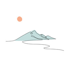 Abstract mountain range landscape, flat scenery background. Blue mountains panoramic view