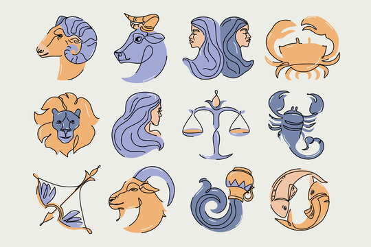 Astrological zodiac signs illustration. Horoscope symbols, icons set