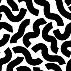 Black geometric lines seamless pattern. Wavy squiggle shapes texture background