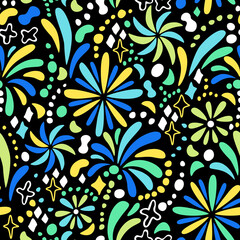 Abstract hand drawn fireworks seamless pattern.