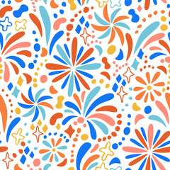 Abstract hand drawn fireworks seamless pattern.