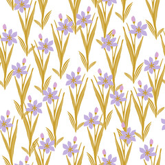 Abstract floral graphic seamless pattern. Meadow flowers silhouettes background in golden colors