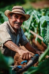 Agricultural worker harvesting crops in a rural area