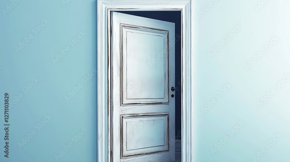 Aufkleber weathered door standing open in a soft blue room inviting exploration and creating a sense of myster