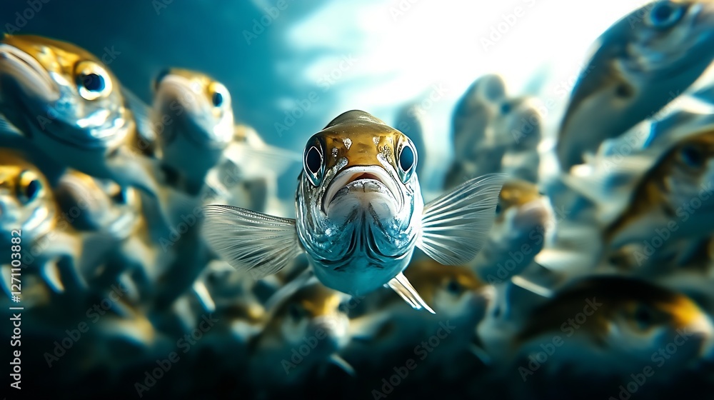 Poster eye-catching close-up of a fish swimming in a vivid underwater environment capturing strong details 