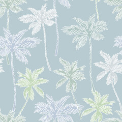 Tropical palm tree silhouettes, outlines seamless pattern.