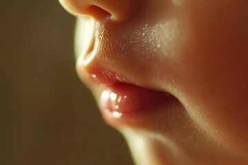 A detailed shot of a young child's nose and nostrils, great for medical or educational use