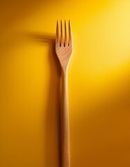 春の陽だまりを感じる柔らかなイエローの背景に、木製のフォークがそっと温もりを添える
