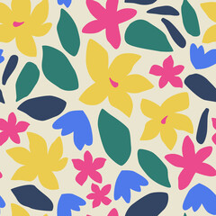 Abstract modern flowers bloom seamless pattern.