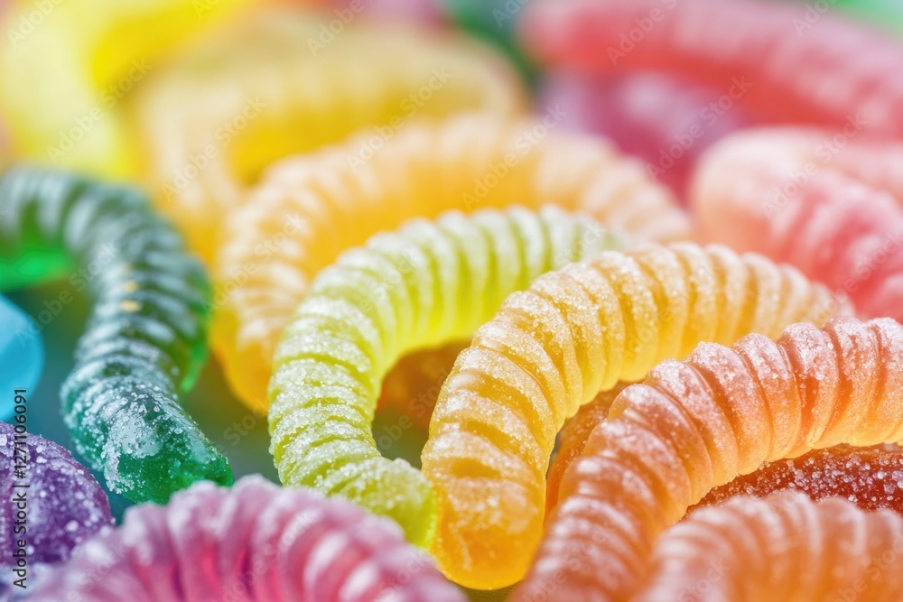 Poster a pile of colorful gummy worms stacked on top of each other, great for food or party use