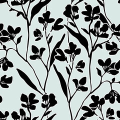 Cute natural background with wild meadow flowers in silhouette, outline.