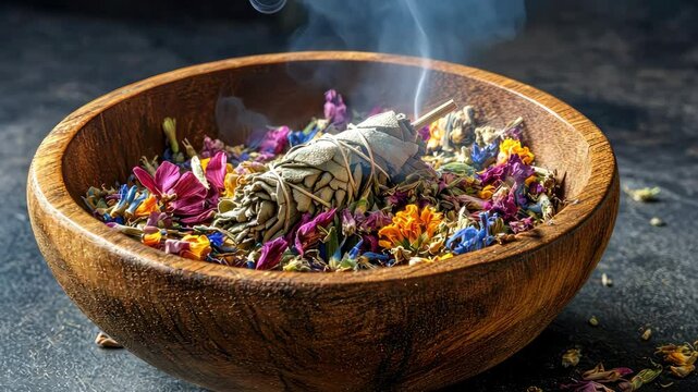 Herbal incense on the background of the room. Selective focus. Nature.