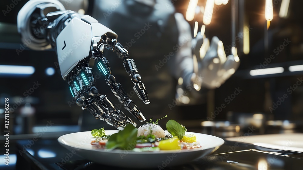 Poster robotic chef that can cook any dish using ai-driven culinary techniques.