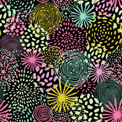 Abstract hand drawn fireworks seamless pattern.