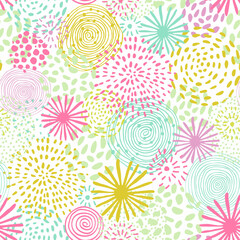 Abstract hand drawn fireworks seamless pattern.