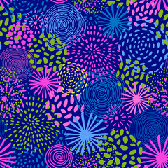 Abstract hand drawn fireworks seamless pattern.
