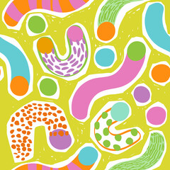 Geometry simple minimal shapes, forms wallpaper. Abstract geometric lines, circles, doodles, squiggles seamless pattern.