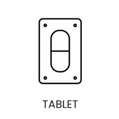 A vertical blister pack with a capsule tablet icon in vector, representing packaged medication, with an editable stroke