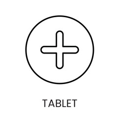Obraz premium A round tablet with a medical cross icon in vector, symbolizing health or treatment, with an editable stroke