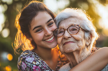 Graddaughter is taking care on her grandmother