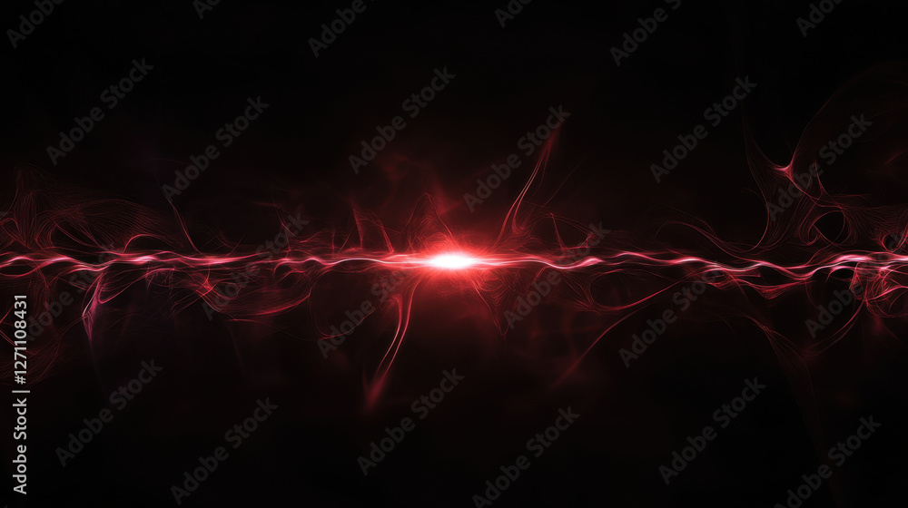 Wall mural vibrant red light beam with swirling patterns against dark background creates dynamic and energetic 