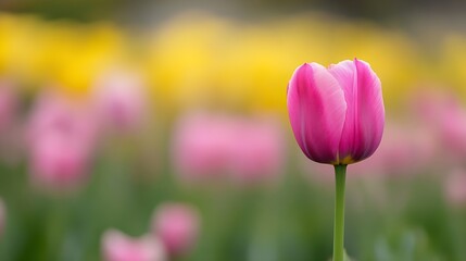 Stunning Closeup of Pink Tulip Amidst Vibrant Flower Garden Background : Generative AI