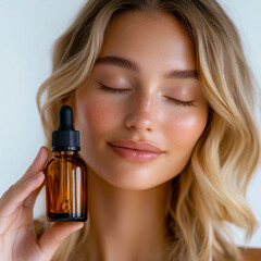 Fototapeta premium Revitalizing skincare routine with a natural serum in a serene setting for a glowing complexion