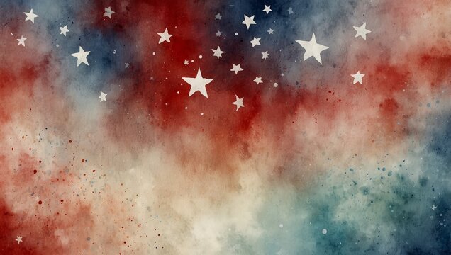 A soft, faded water color background in white, blue, and red hues, featuring a delicate star border, ideal for Memorial or Veterans Day, 4 July, independence day 