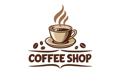 Coffee shop logo. Retro badge coffee beans and mountains natural icon line stamp logo vector, in modern style, Premium Coffee" And Fresh  Design coffee shop bar brand symbol icon.