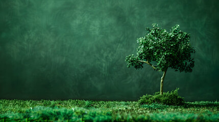 Lush green tree standing alone in a serene landscape with textured background, symbolizing solitude
