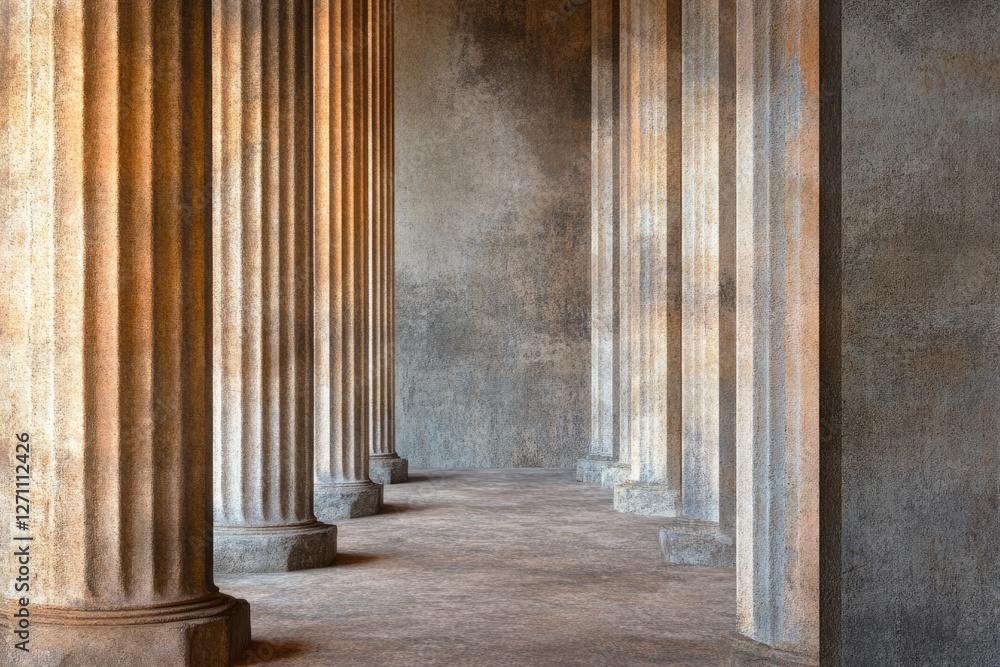 Poster ancient stone columns stand in a row, creating a majestic and timeless architectural scene.