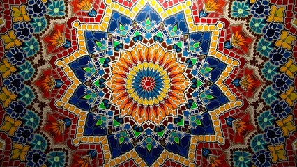 Vibrant Mosaic Design with Intricate Floral Patterns