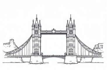 Obraz premium London skyline in black and white colours isolated on white background, good for coloring book, Tower bridge 