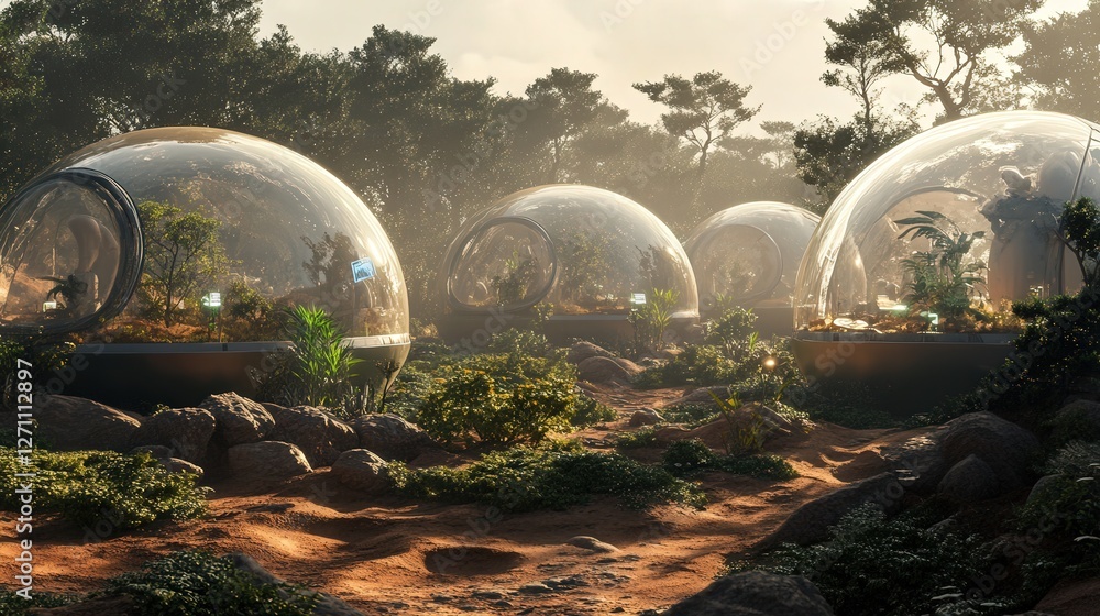 Aufkleber mars colony with ai-controlled ecosystems and oxygen generators.