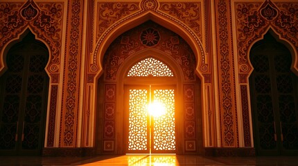 Ornate Islamic Architecture Entrance with Sunlight